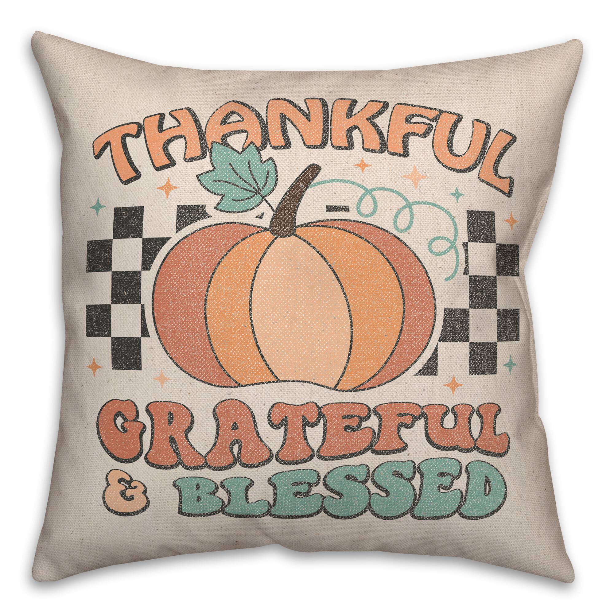 Thankful Grateful Blessed Check 18" x 18" Indoor / Outdoor Pillow
